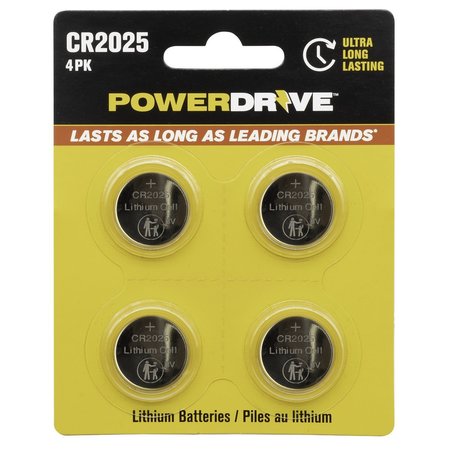 Powerdrive 2025 3V Lithium Button Battery, PK 4 PDCR20254B